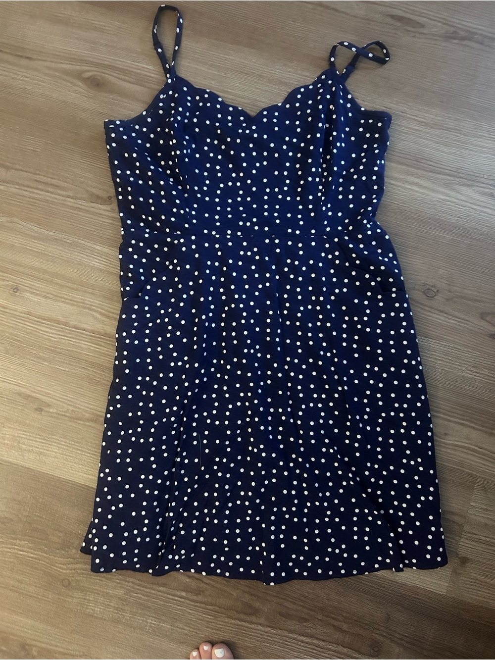 Women's Navy Blue Polka Dot Spaghetti Strap Dress